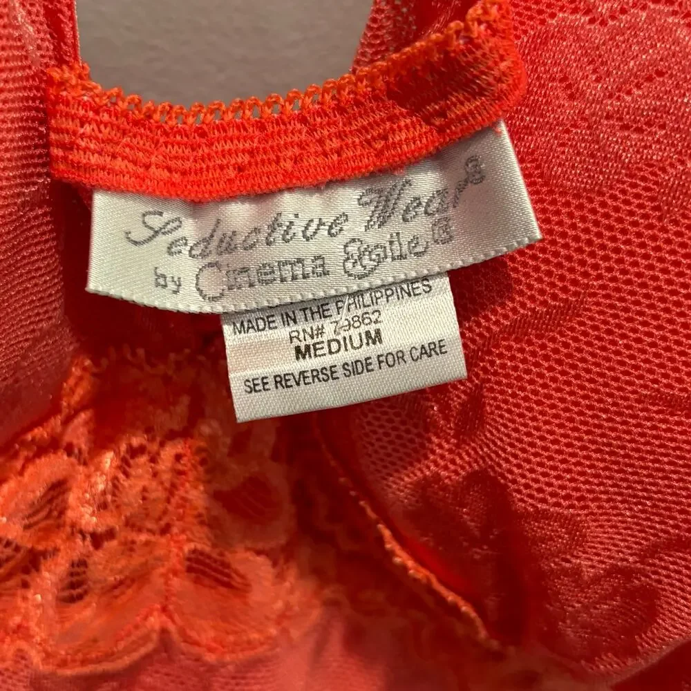 Cinema Etoile Seductive Wear Coral Floral Lace Nightgown - size Medium